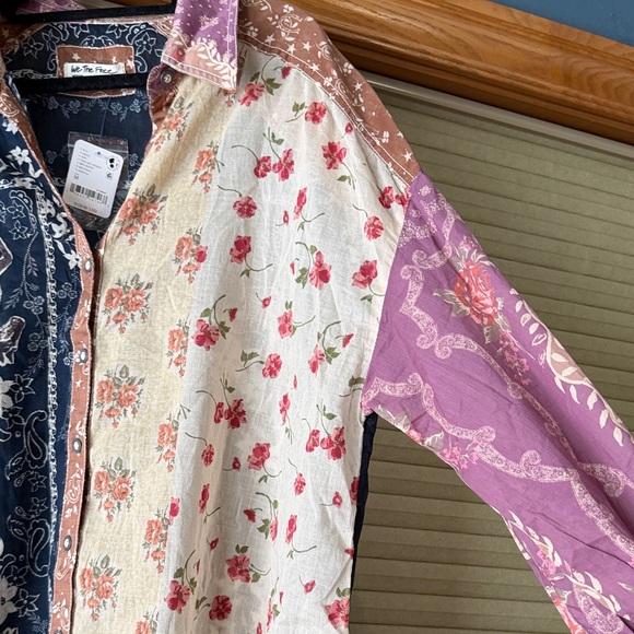 Multicolor Patchwork Woman's Free People Shirt - Picture 3 of 5